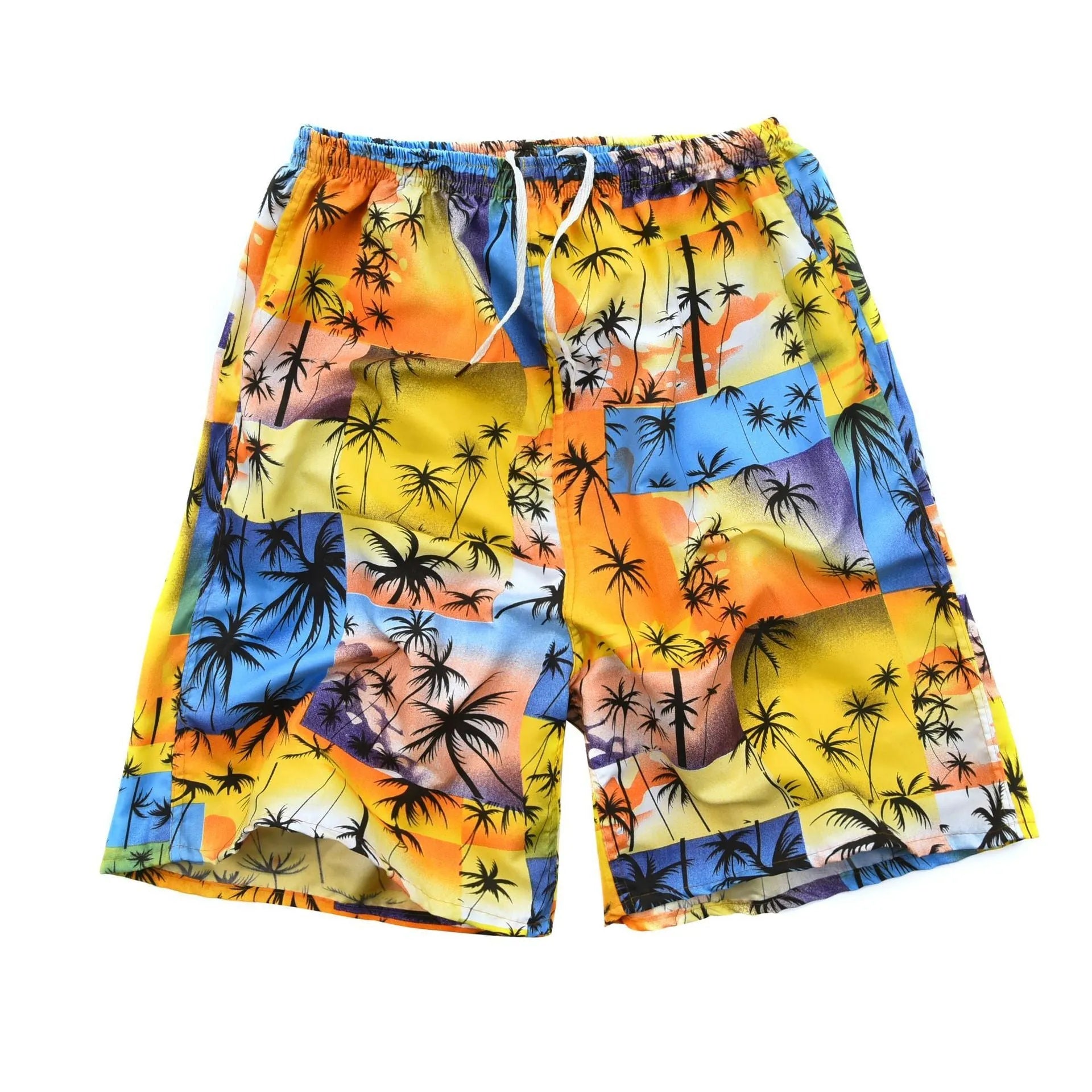 Men's printed five-point swimming trunks with floral pattern in polyester fabric