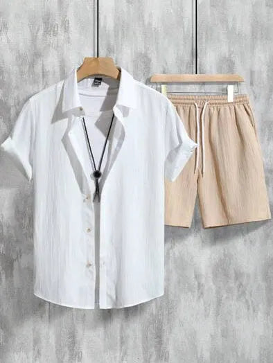 Men's casual Hawaiian shirt and shorts set with 3D printed design in picture colour