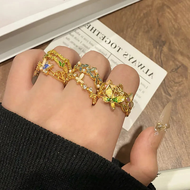 Copper Chinese butterfly women's ring showing creative design with oil dripping treatment finish