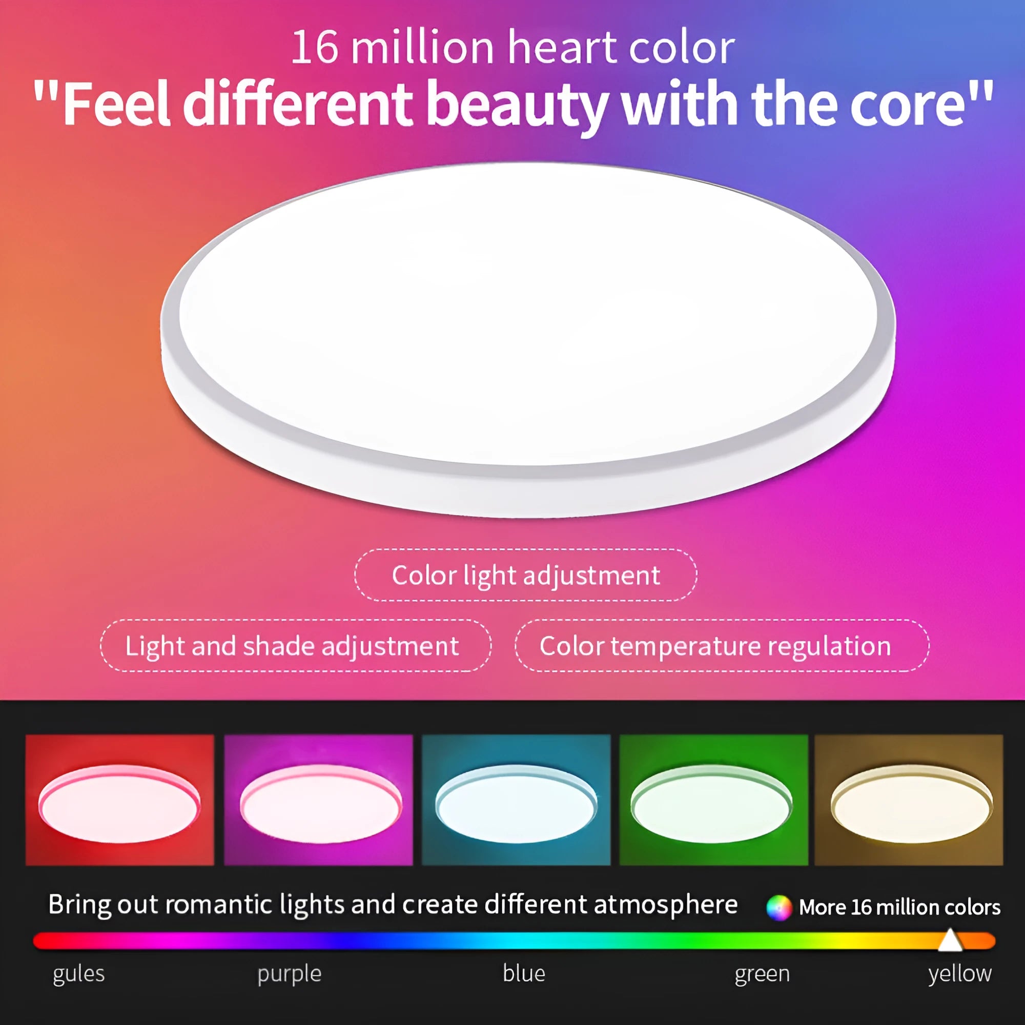 RGBCW Bluetooth ceiling light with full colour control and dimming function