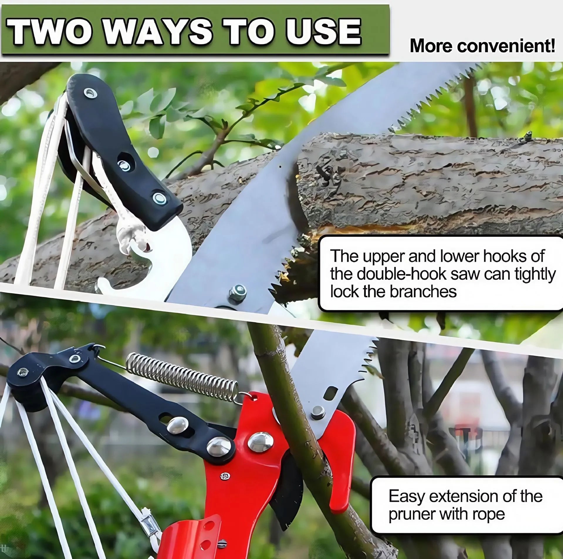 Pull rope pruning shears with 8-section metal pole extended to 3.3m for cutting high branches
