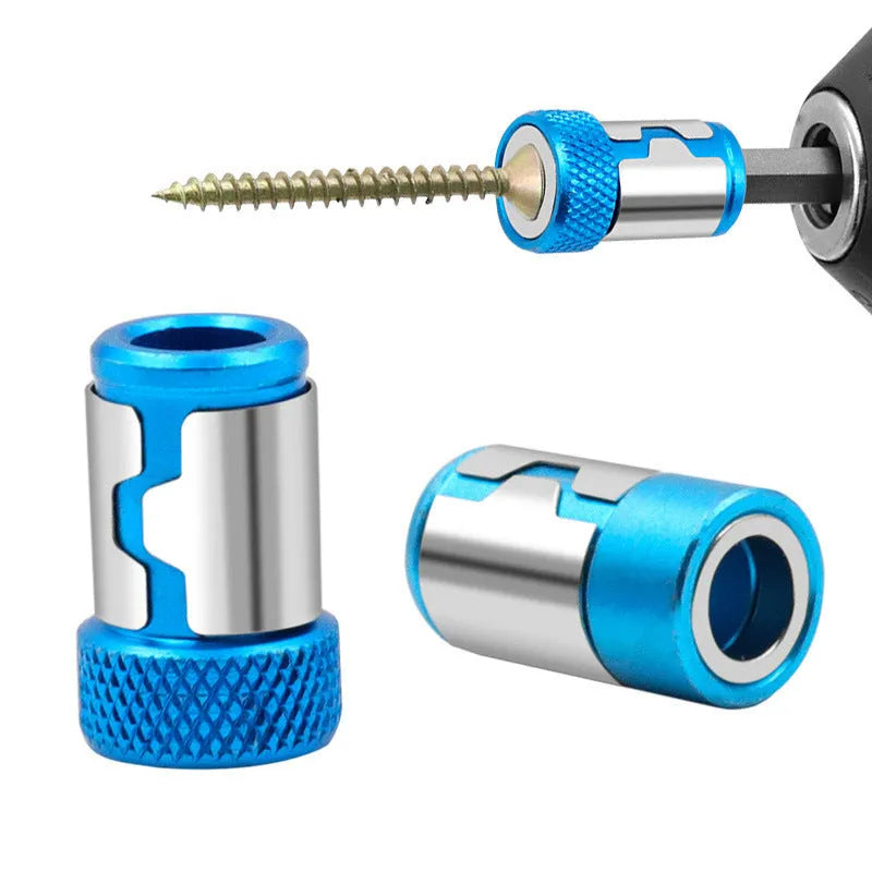 Light blue screwdriver bit with magnetic ring for slotted screws