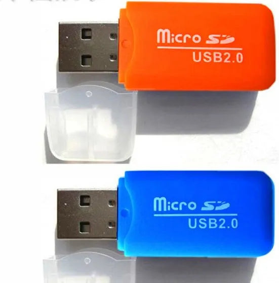Mini USB TF card reader with built-in plug, 16 GB micro SD card, and SD adapter
