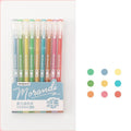 Set of nine retro-style gel pens with 0.5mm needle tips in various solid colours for student notes