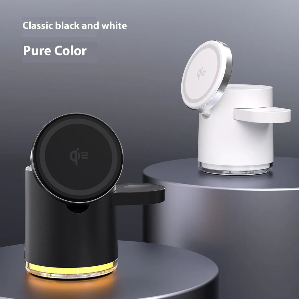 C16 portable magnetic three-in-one wireless folding charger in ivory white or black