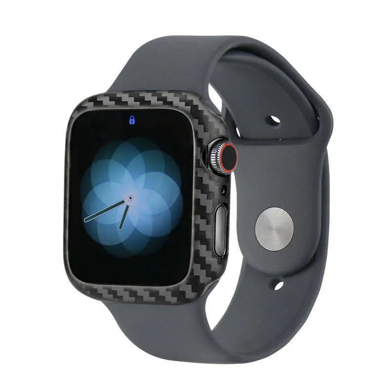 Apple Watch Series 4 44mm carbon fibre half wrap leather case in black