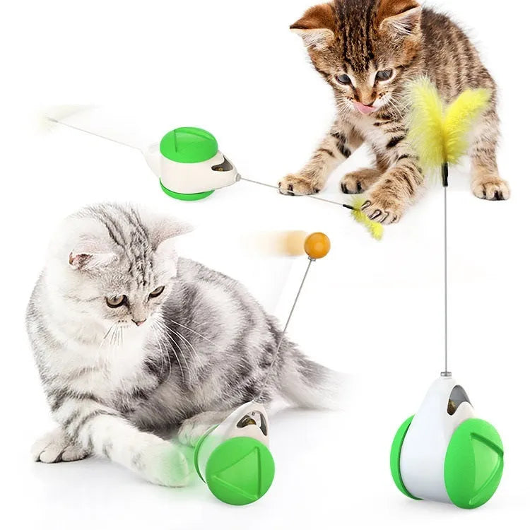 Plastic balance swing car cat toy in blue, self-moving design for interactive play