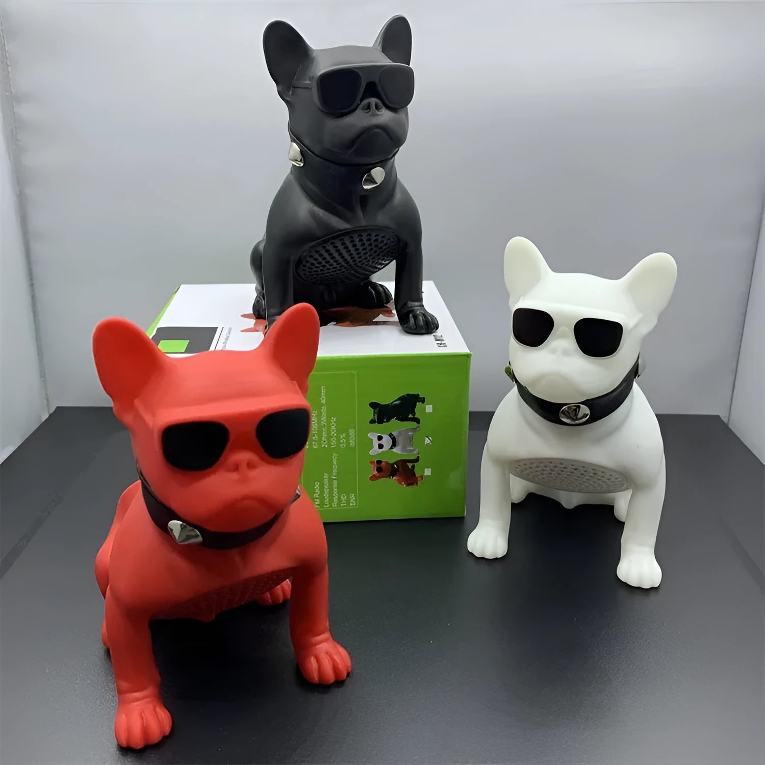 Mini full body bulldog Bluetooth speaker in black, red, or white colour options