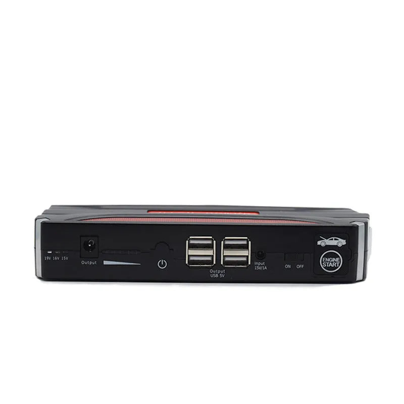 Black and red 12V vehicle emergency jump starter power pack with 7800mAh battery