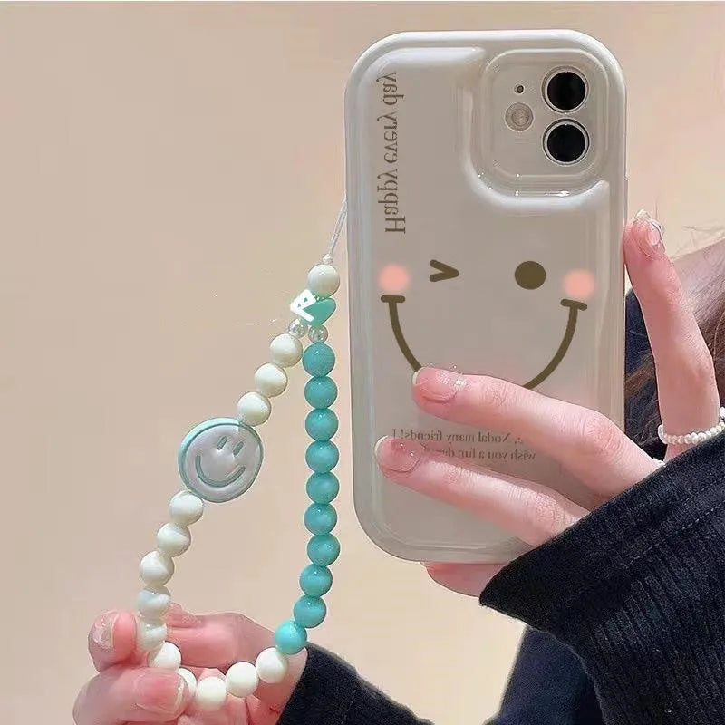 Mint green TPU phone case with air cushion and chain for iPhone models