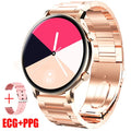 Bluetooth smartwatch with stainless steel strap showing call and heart rate functions on screen
