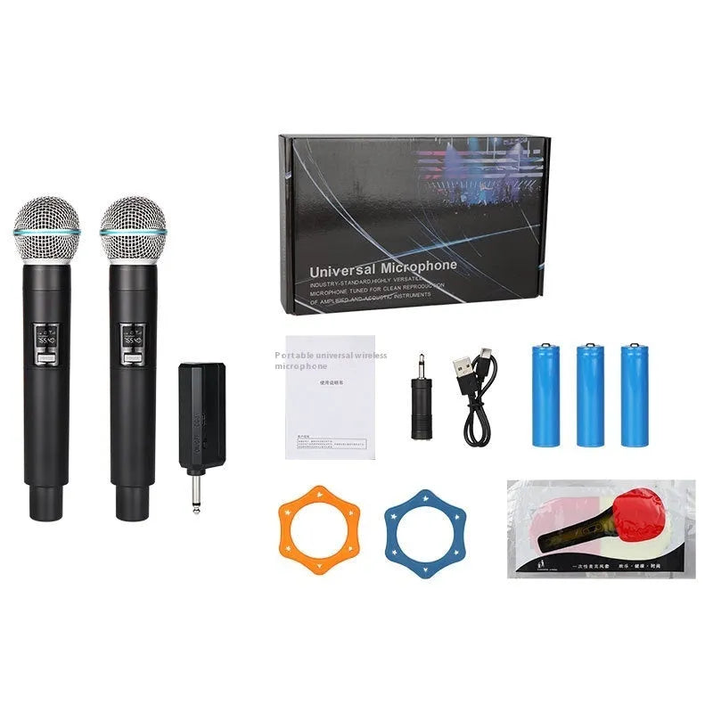 2.4G wireless microphone handheld with built-in battery and silver network noise reduction