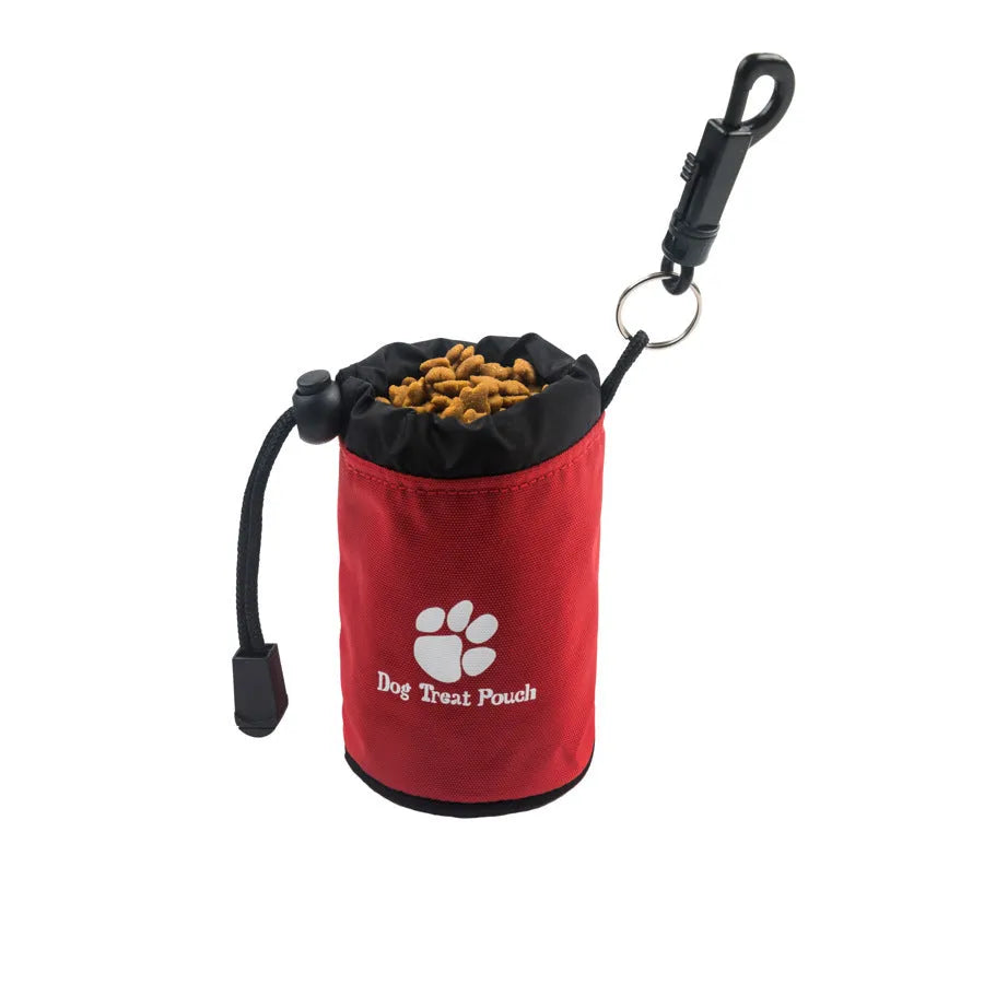 Mini nylon pet snack bag for dog treats in red, green, black, and blue colour options.