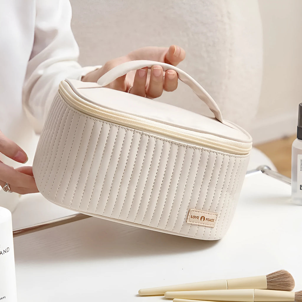 Open-top PU leather makeup bag in a pastel colour from a range of six options.
