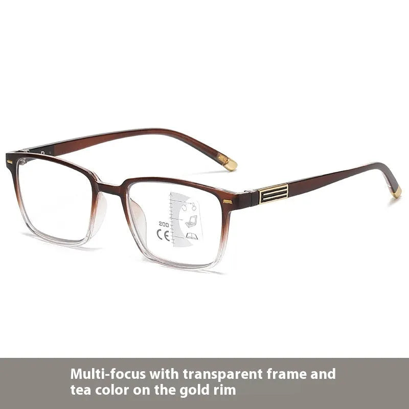 Multifocal photochromic reading glasses with anti blue light protection in various frame styles
