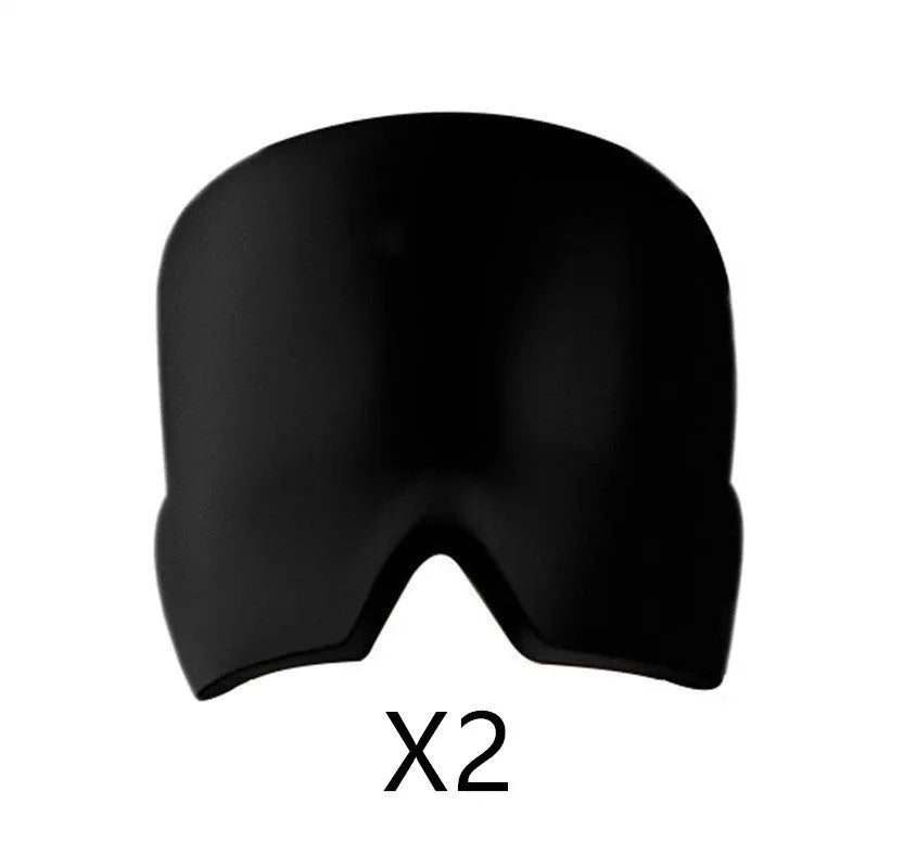 Cold therapy gel eye mask for headache relief in black colour on forehead