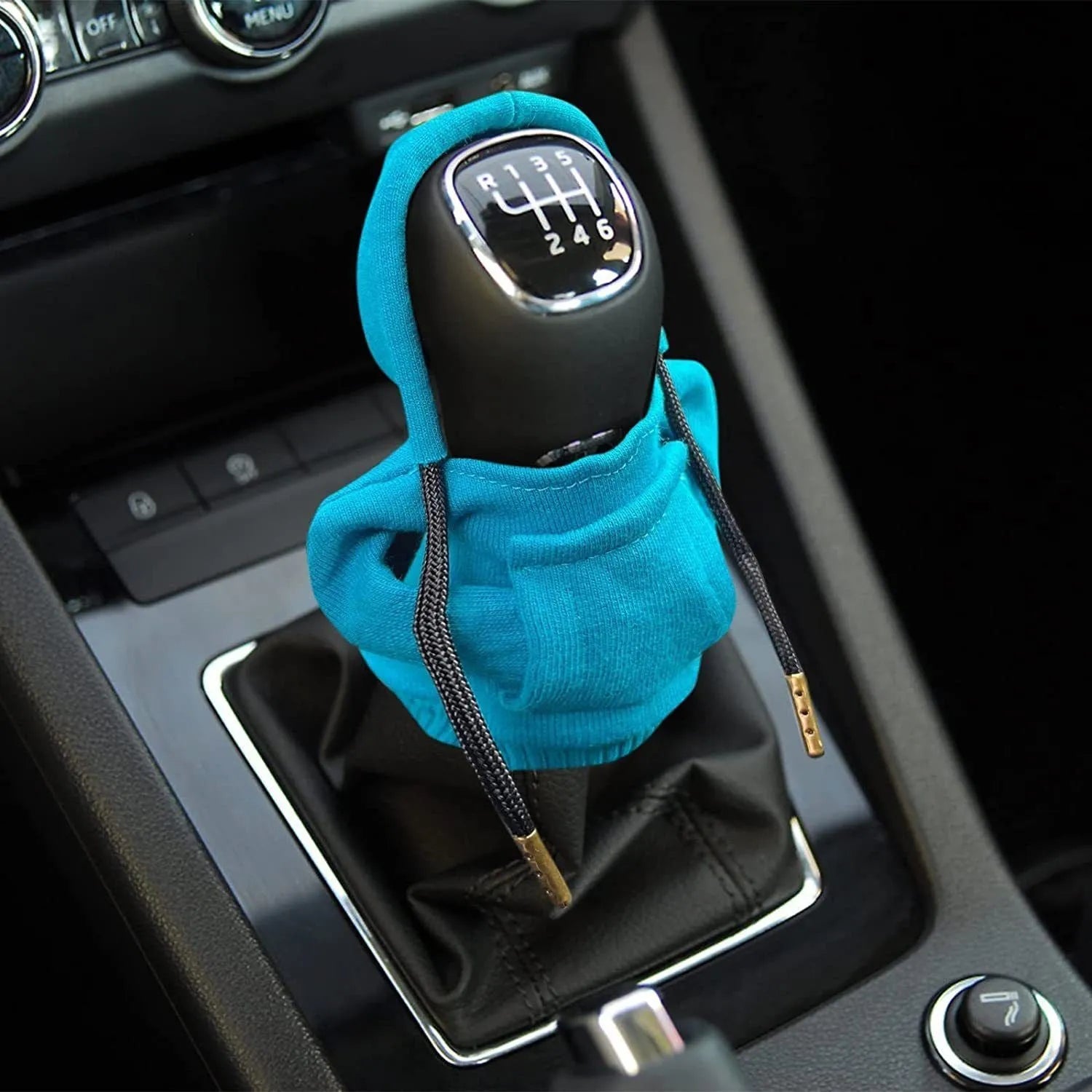 Cloth car gear shift knob cover in multiple colours, shown with 13cm by 8cm dimensions.