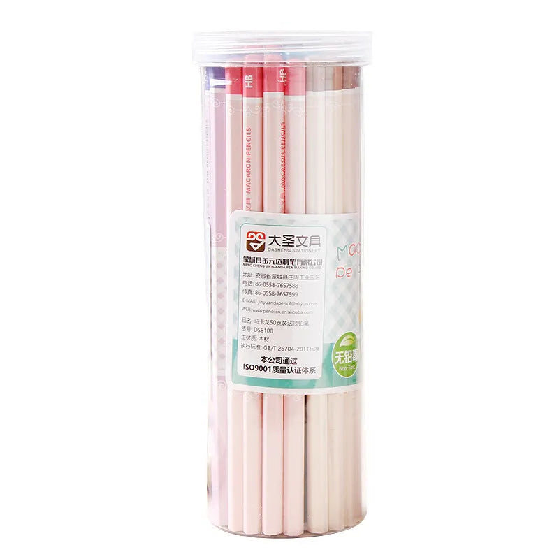 Basswood six-angle thermal transfer pencil with HB refill, shown in bulk packaging of 50 barrels.