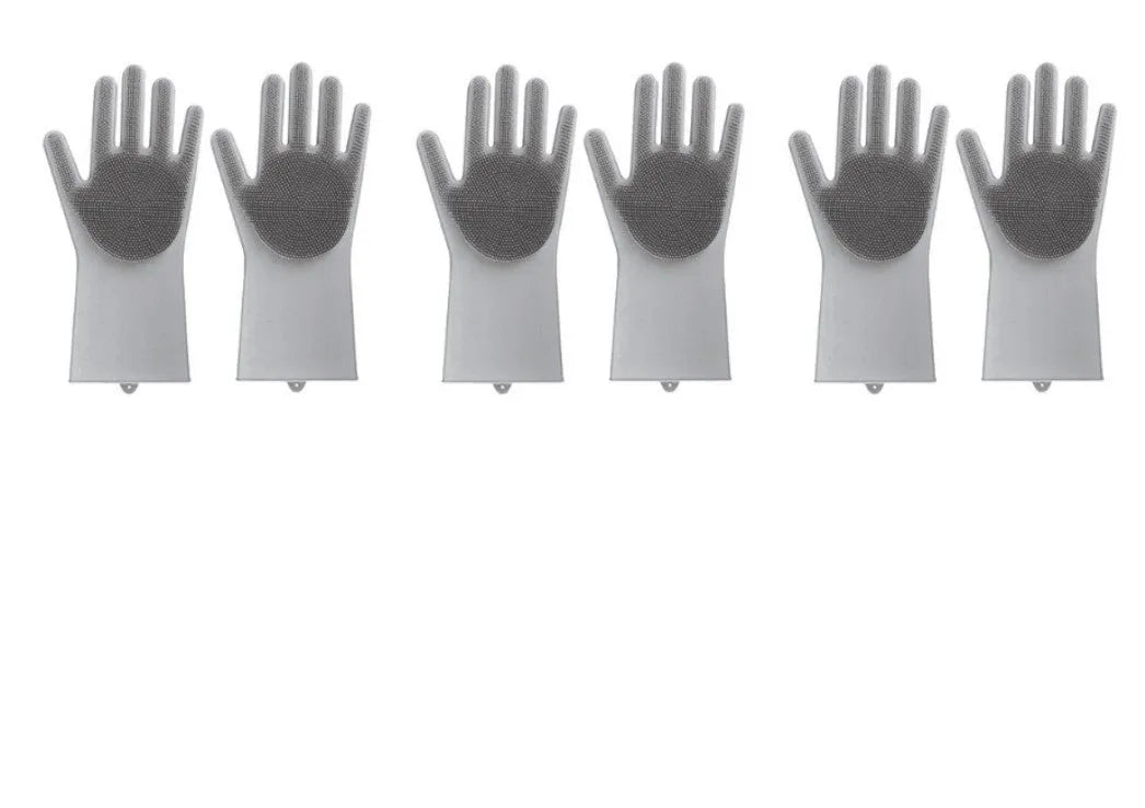 Silicone cleaning gloves with textured scrubbing surface in assorted colours
