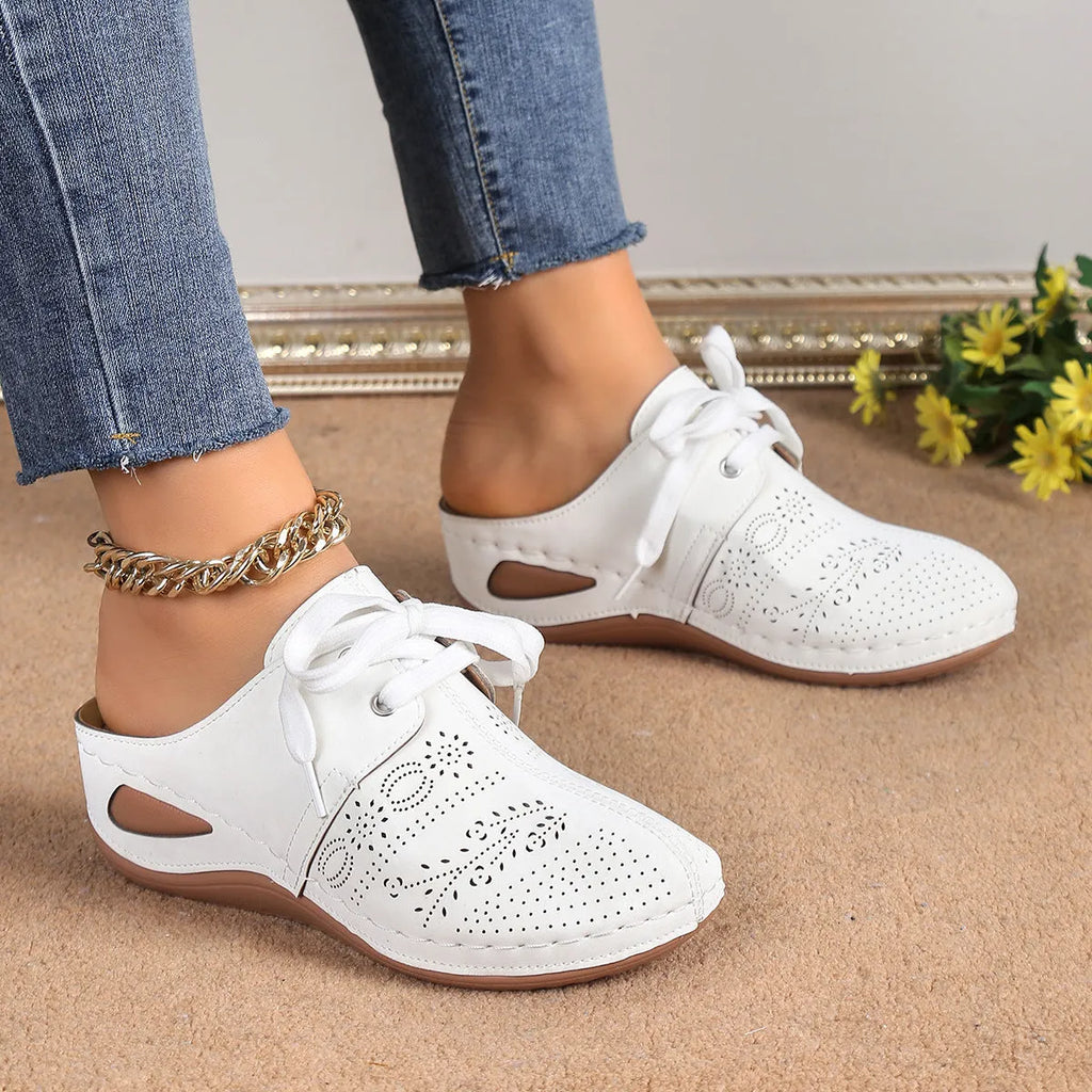 Women's summer baotou lace-up slippers with hollow out wedge design in various colours