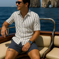 Men's beach shirt and shorts set in elastic fabric with anti-wrinkle properties
