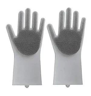 Silicone cleaning gloves with textured scrubbing surface in assorted colours