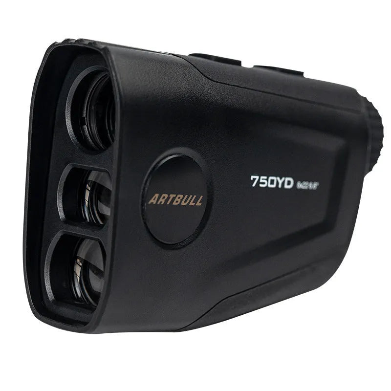 Rechargeable golf laser rangefinder with LCD display showing distance measurement