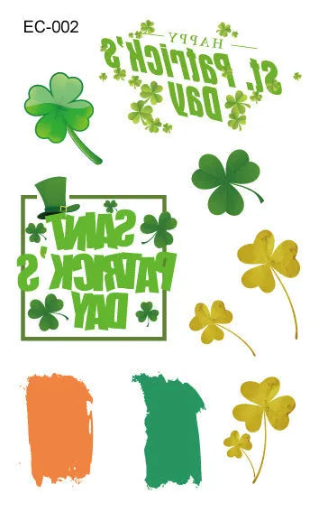 Children's temporary tattoo sticker with Irish festival clover design measuring 120 × 75mm