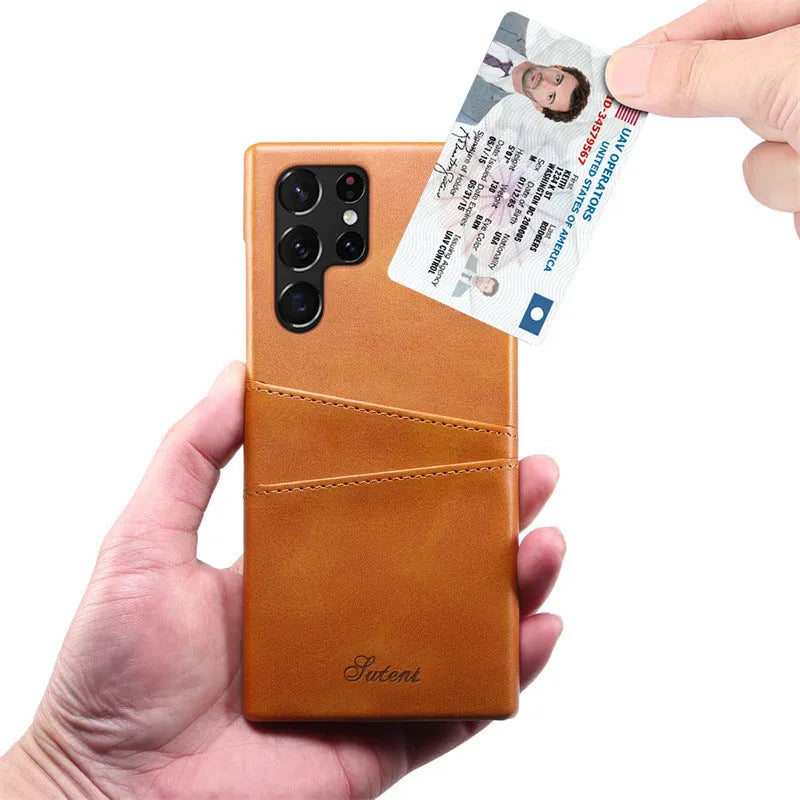 Ultra-thin Protection Retro Small Leather Pattern Card Phone Case for Samsung Galaxy S22 S23 S24 Ultra Black Brown Khaki Red Grey Blue Dark Green Back Cover