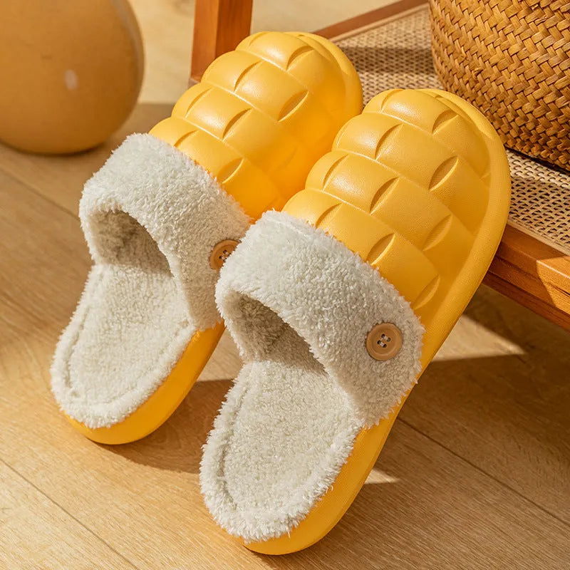 Women's detachable EVA plaid slippers with plush lining in multiple colours