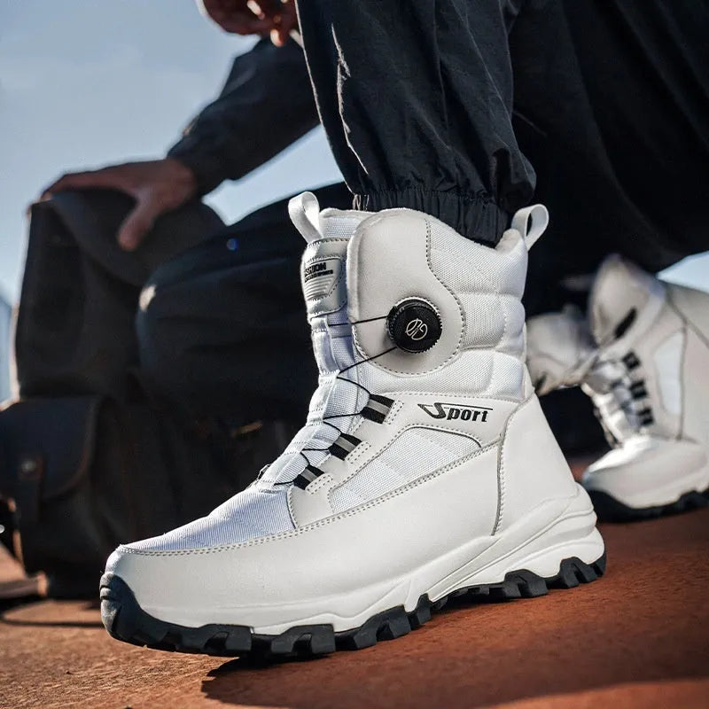 Men's thickened fleece-lined snow boots in black, non-slip EVA sole, spring cold-proof design