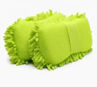 Silver green chenille microfiber car wash sponge measuring 14cm by 25cm