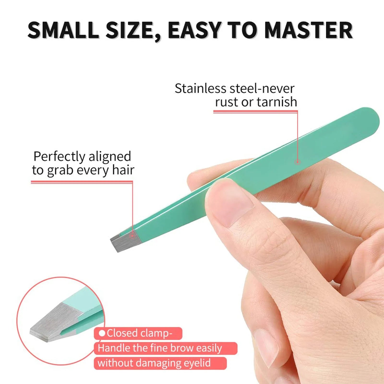Professional 6-piece stainless steel eyebrow tweezers set with curved scissors and leather protective case