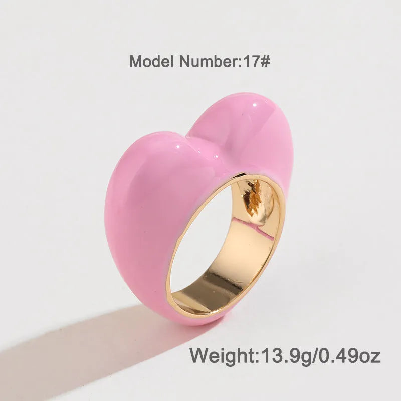 Original design heart-shaped ring with raised 3D enamel colour on a zinc alloy band.