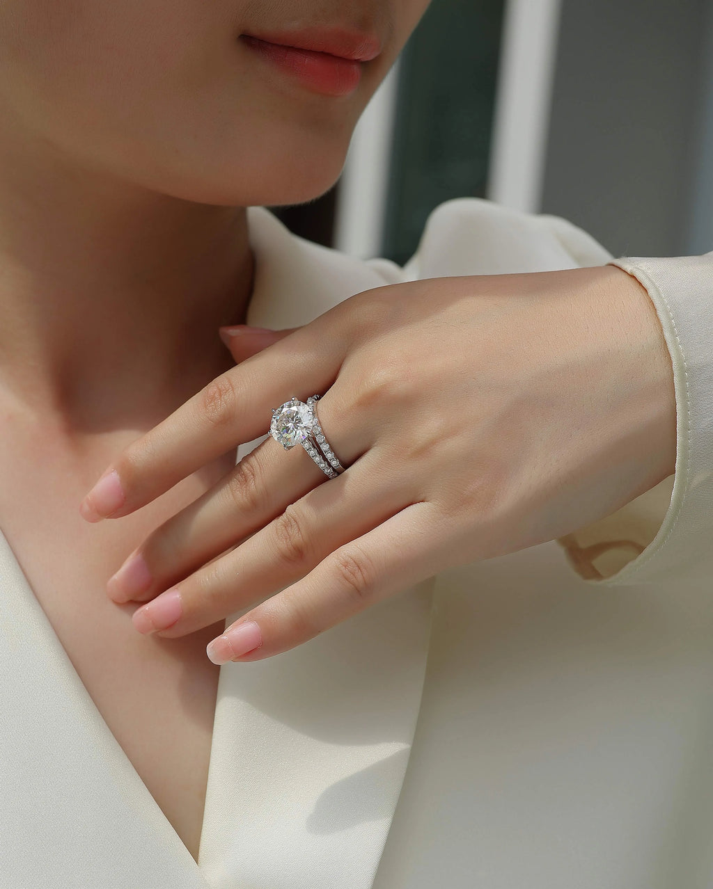 5-carat moissanite diamond look ring set S925 silver platinum plated with GRA certificate gift box