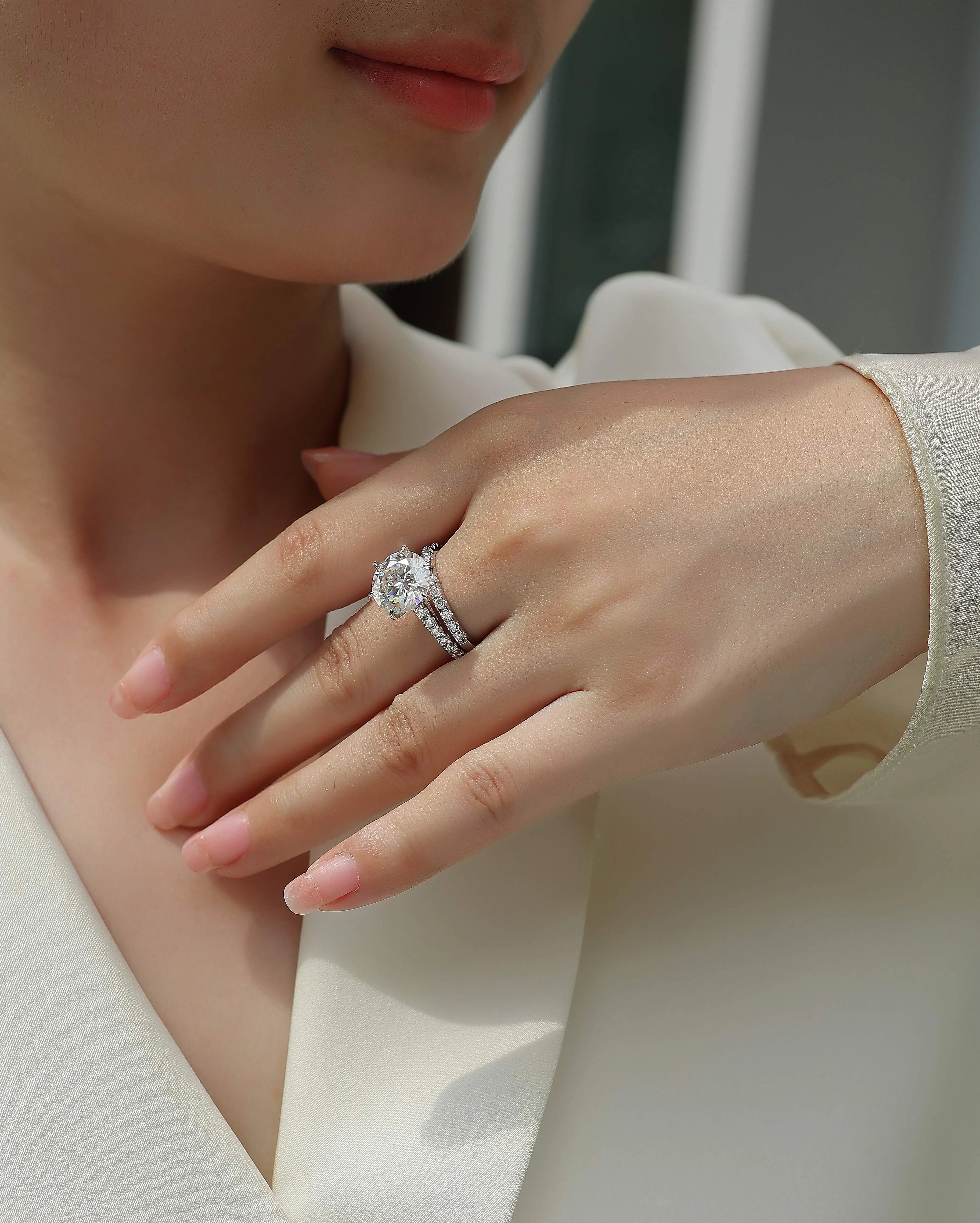 5-carat moissanite diamond look ring set S925 silver platinum plated with GRA certificate gift box