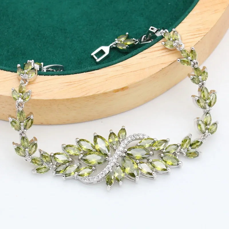 Retro botanical jewellery set with plants pattern in alloy and copper with zircon stones