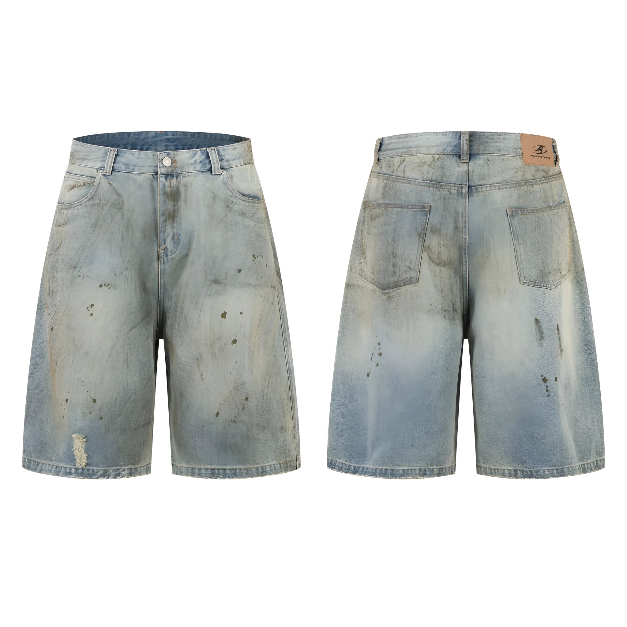 Blue cropped denim middle pants with a straight leg and zipper fly on a size chart.