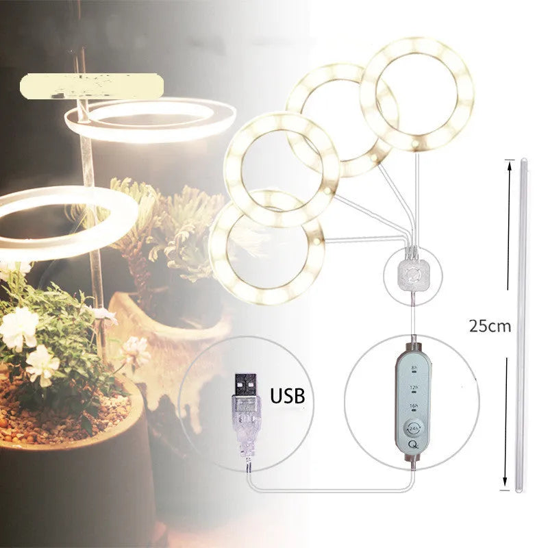 USB LED plant grow light with acrylic stick showing pink/white or yellow colour options