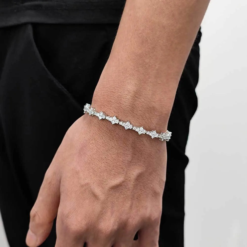 Copper hip hop bracelet with inlaid zircon in gold 6.5mm width geometric chain design