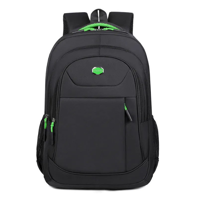 Oxford cloth business backpack with curved shoulder straps in black colour showing stitching details