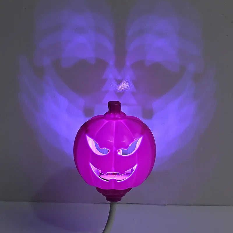 Plastic pumpkin lamp with USB cable for seasonal decoration in yellow or purple light