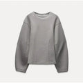 Women's polar fleece two-piece suit set showing long sleeve O-neck top with wide-leg trousers