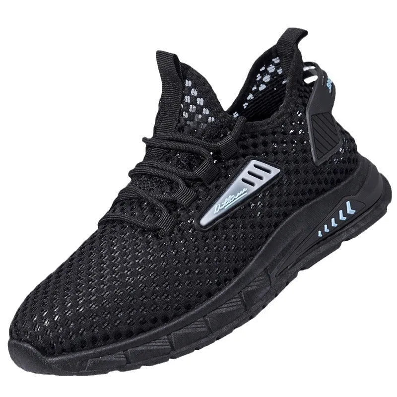 Men's beige mesh sneakers with synthetic leather upper and white EVA sole