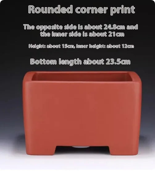 Square purple clay succulent bonsai pot with classical design showing clean lines and natural clay finish