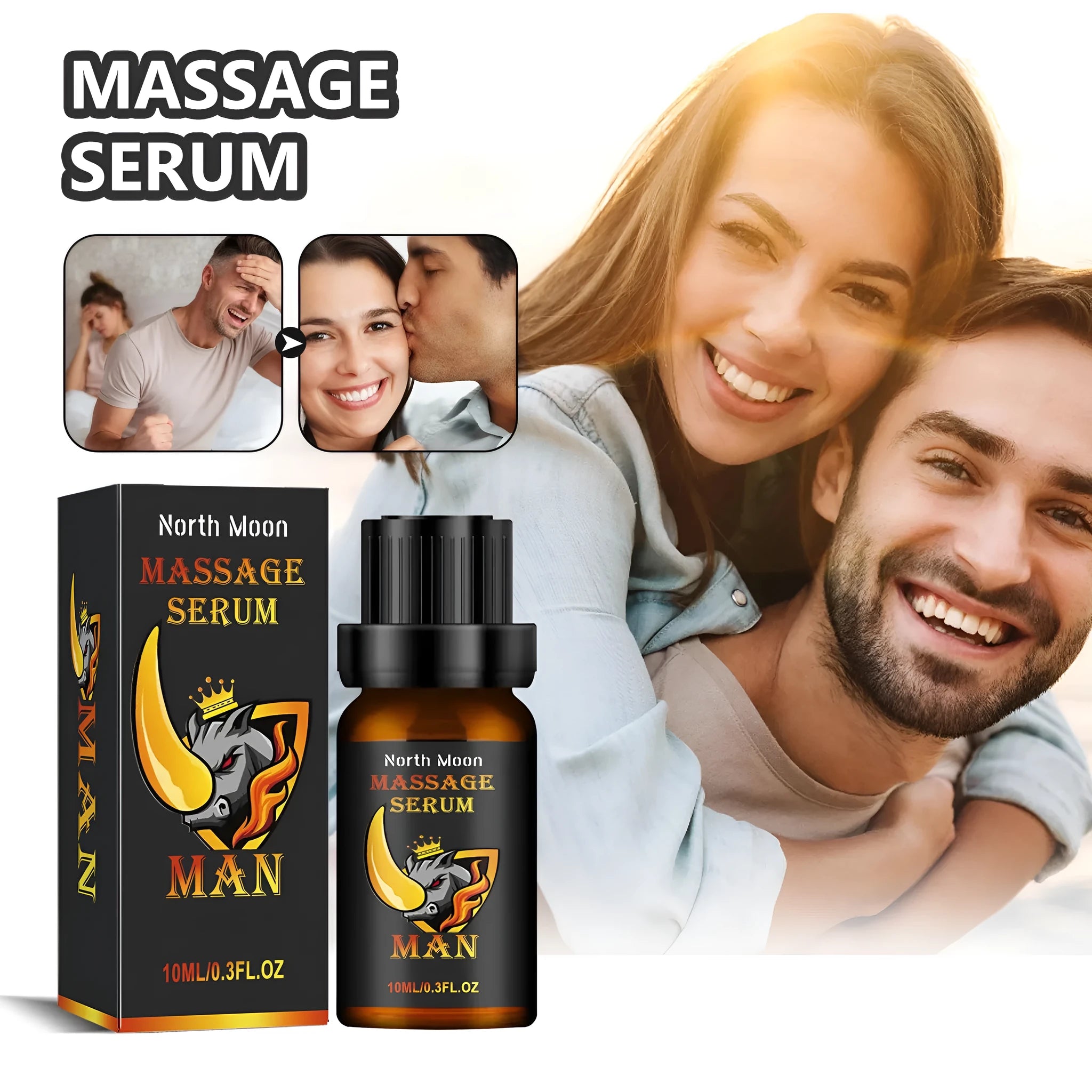 10ml bottle of men's body care essential oil for external massage use.