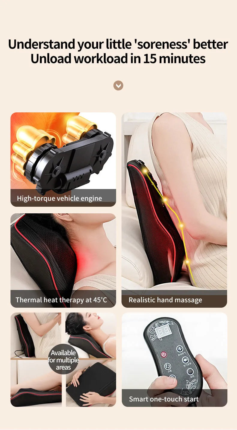Multi functional red PU leather waist massager with remote control and over six massage heads for neck and back relief