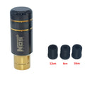 Roasted blue aluminium alloy car gear shift knob with three black rubber fitting sleeves.