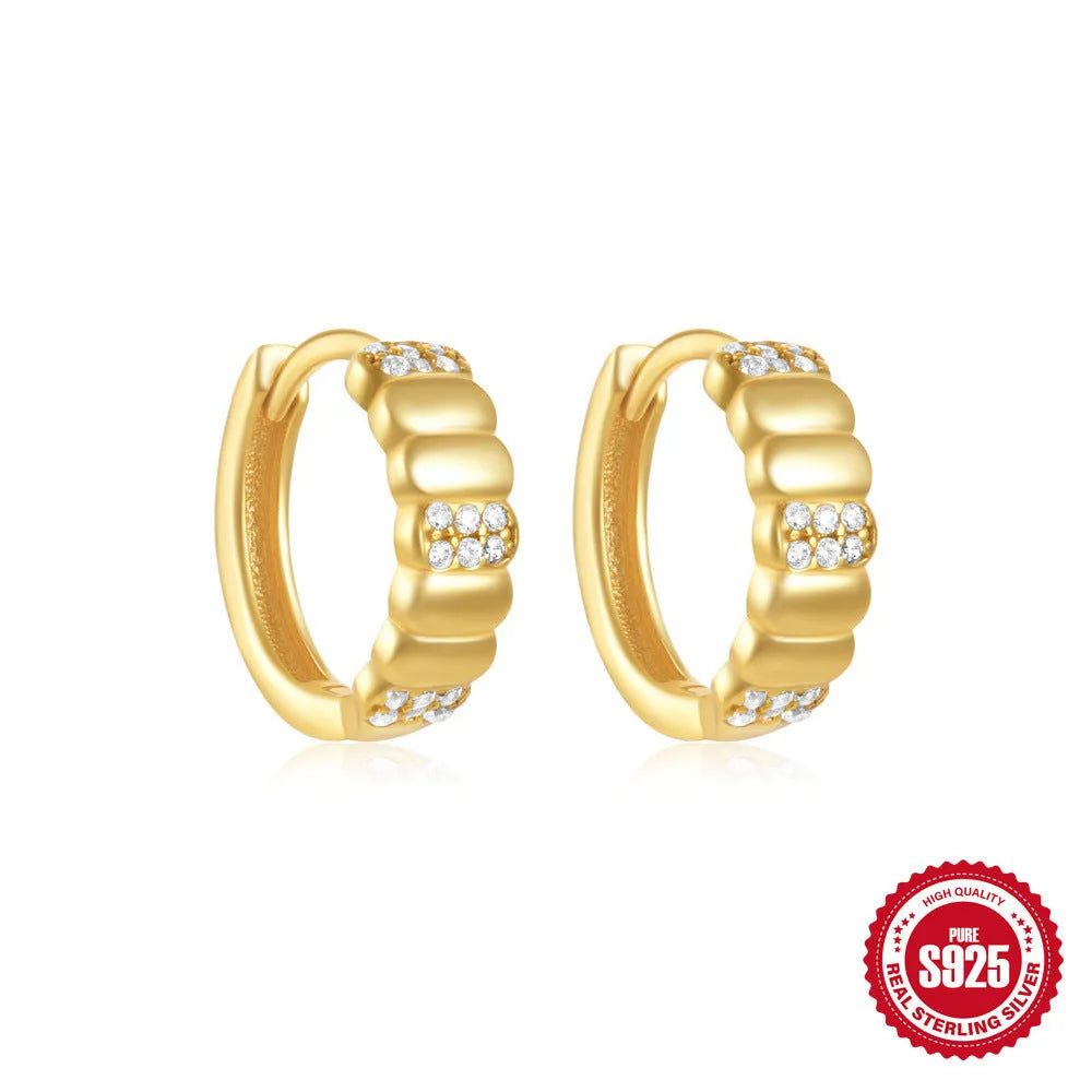 Sterling silver geometric stud earrings with small round diamond accents in gold or silver electroplated finish