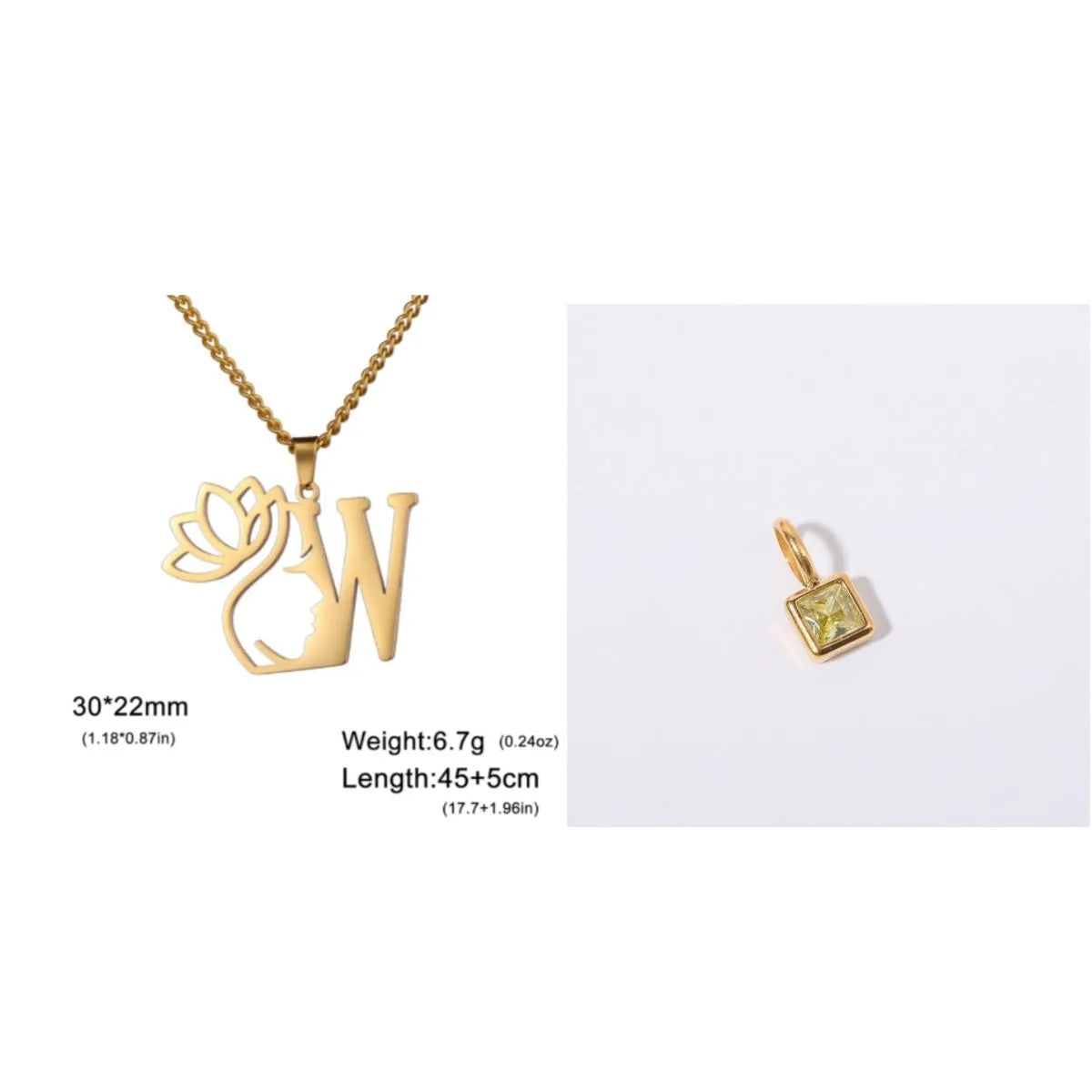 Stainless steel necklace with cross chain design and initial pendant in gold or silver finish
